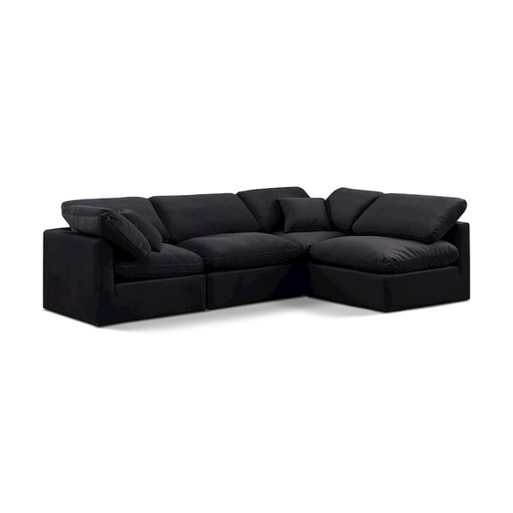 Meridian Furniture Indulge 129" Velvet L-Shaped Modular Sectional in Black
