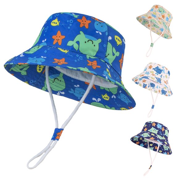 HAOTAGS Boys Fishing Hats， Summer Lightweight Bucket Hat – Cute Print, Unisex Kids' Sun Protection Hats Navy Size