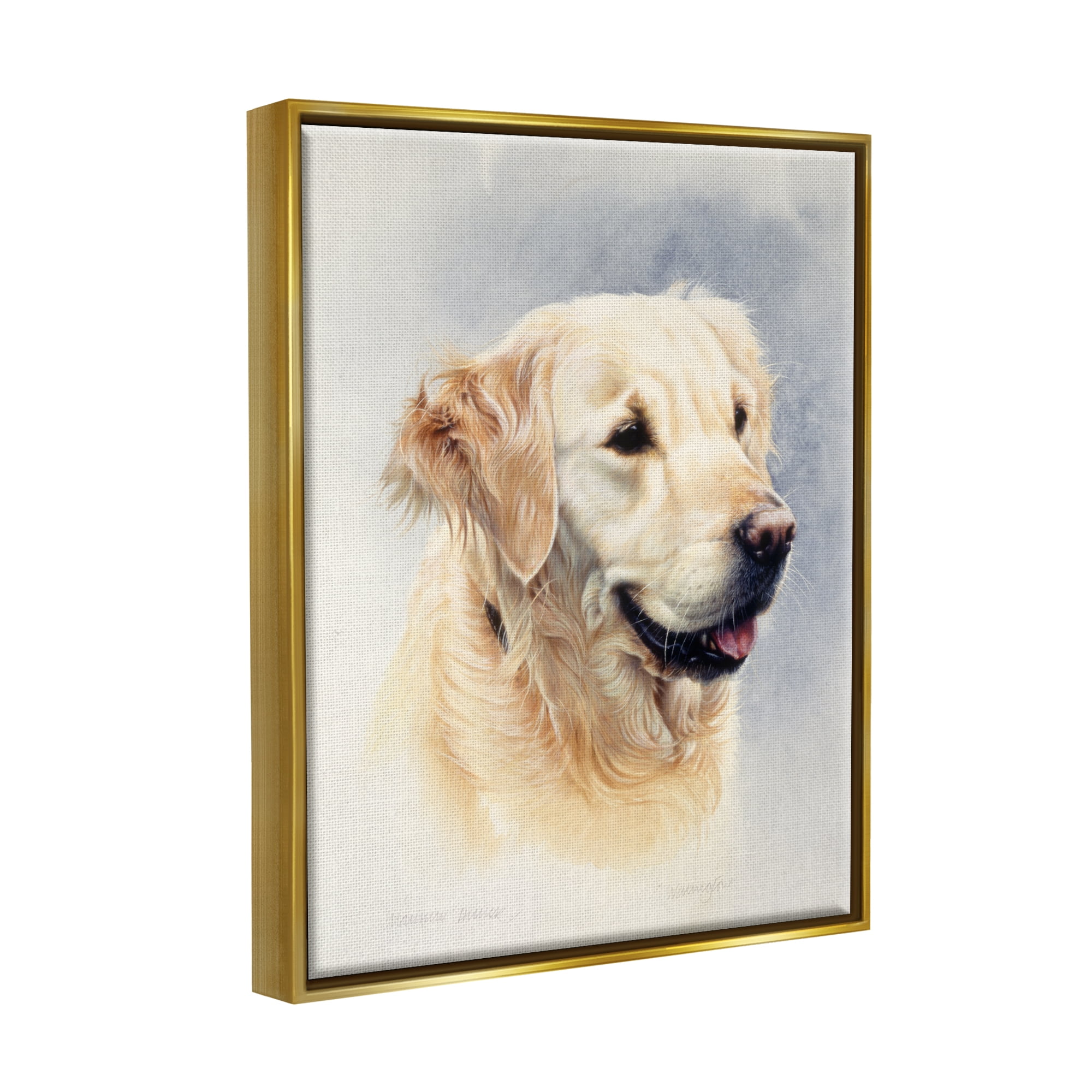 Stupell Industries Golden Retriever Smiling Portrait Animals & Insects Painting Gold Floater Framed Art Print Wall Art