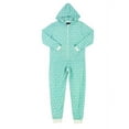 thumbnail image 2 of Women's Brushed Fleece Hooded Adult Jumpsuit Zipper Printed Onesie Pajamas (Star Mint, L), 2 of 2