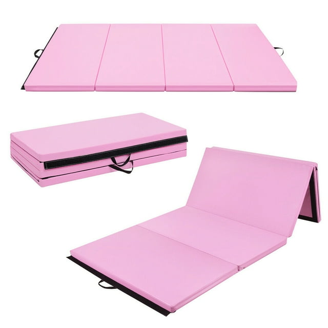Costway 4' x 8' x 2" Foldable Exercise Mat Panels Gym Mat w/ PU Leather EPE Foam Pink