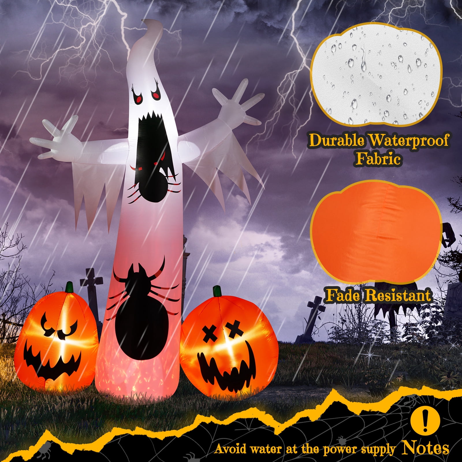 11.8 FT Halloween Inflatable Ghost Spider Pumpkin Decoration with LED Lights, Giant Blow-Up Yard Decor for Parties Quick-Inflate Includes Stakes/Ropes