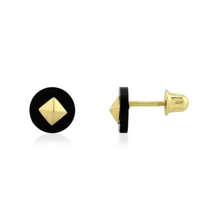 Round Natural Onyx - Round Shaped Natural Onyx 14k Yellow & White Gold Screwback Stud Earrings