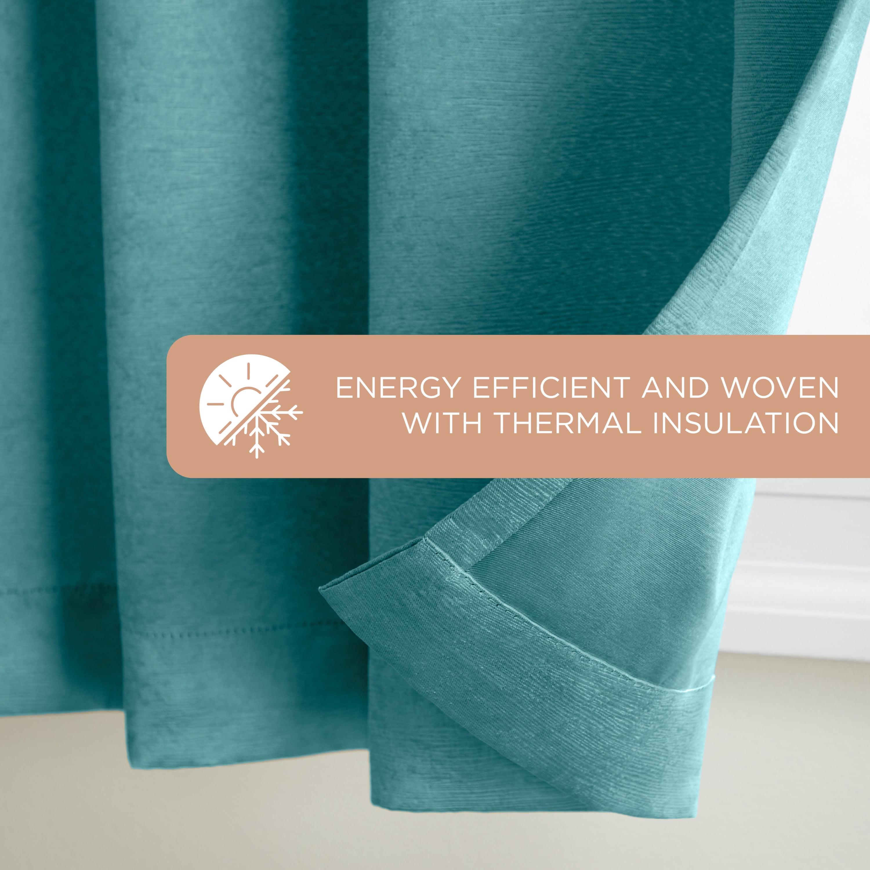 TOWN & COUNTRY EVERYDAY Lustre Solid Heavyweight Textured Sateen Indoor Curtains, Room Darkening Opacity, Grommet Top, Energy Efficient, 2-Pack Set, 52"x84", Teal