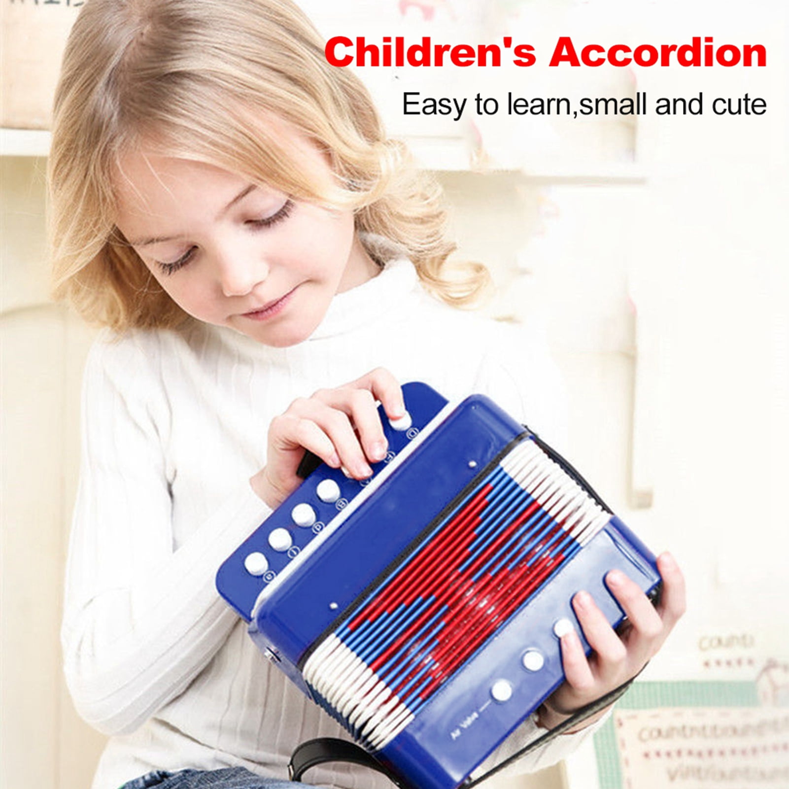Accordion instrument Educational Small Accordion Toy 7 Keys 2 Bass for Music Lovers Black Red Blue Kindergarten School Family