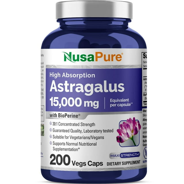 Suplemento NusaPure Astragalus de 15 000 mg, 200 cápsulas vegetarianas