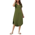 thumbnail image 2 of INSPIRAR CHIC Camisón de Mujer con Cuello en V, Manga Corta, Camisón Largo, Vestido de Lounge de Primavera Verano con Bolsillo 2XL Verde Ejército, 2 of 6