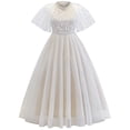 thumbnail image 4 of Bmisegm Dress for Girls Flutter Sleeve Capelet Embroidered Bodice High Waist Long Tutu Skirt Formal Occasion Kids Dress 8-9 Years, 4 of 9
