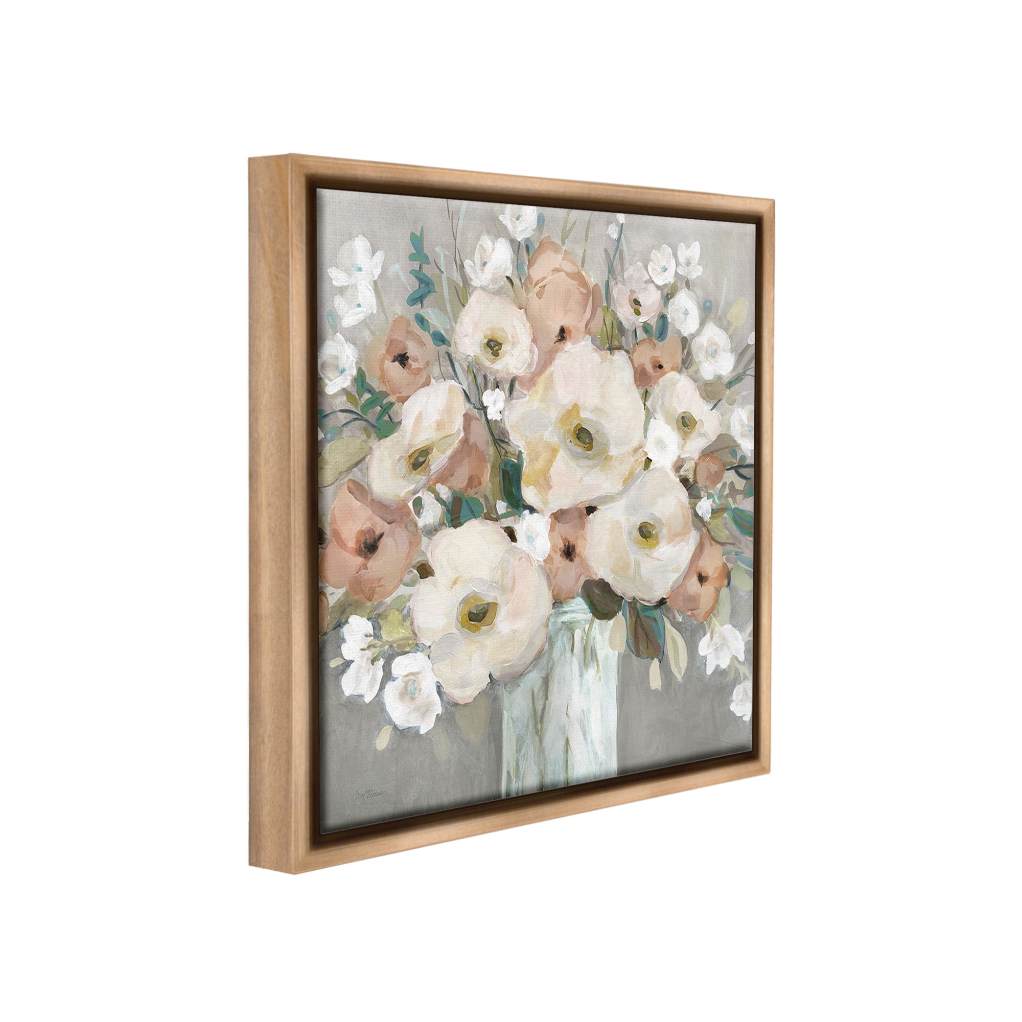 Stupell Industries Mixed Spring Bouquet Botanical & Floral Painting Brown Floater Framed Canvas Art Print Wall Art, 18 x 18