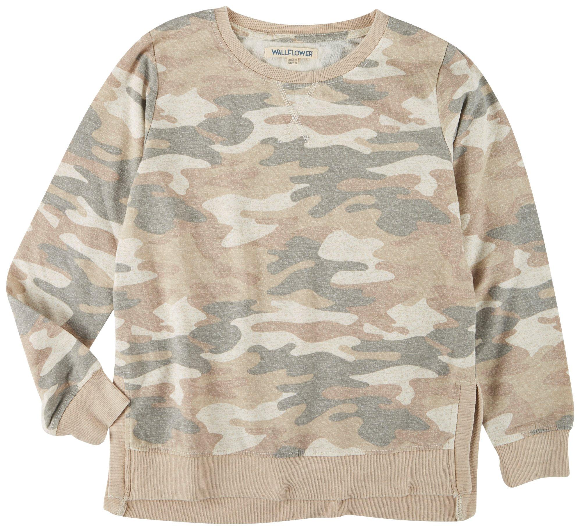 Wallflower Juniors Crew Camo Sweatshirt 