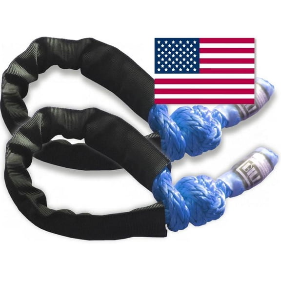 U.S. made Safe-T-Line® XD Soft Shackles 36,000 lb MBS "SAFETY BLUE" (PAIR) (4X4 VEHICLE RECOVERY)