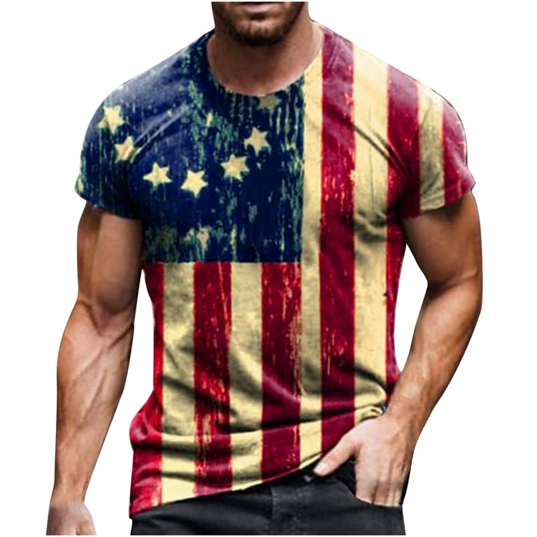 Men's American Flag T-Shirt Patriotic Shirt USA Flag Print Short Sleeve  Graphic Tees Shirts 4th of July Tops