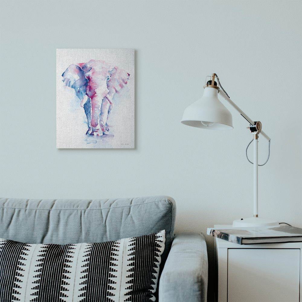 Stupell Industries Colorful Abstract Elephant Animal Blue Watercolor Painting Super Canvas Wall Art by Aimee Del Valle