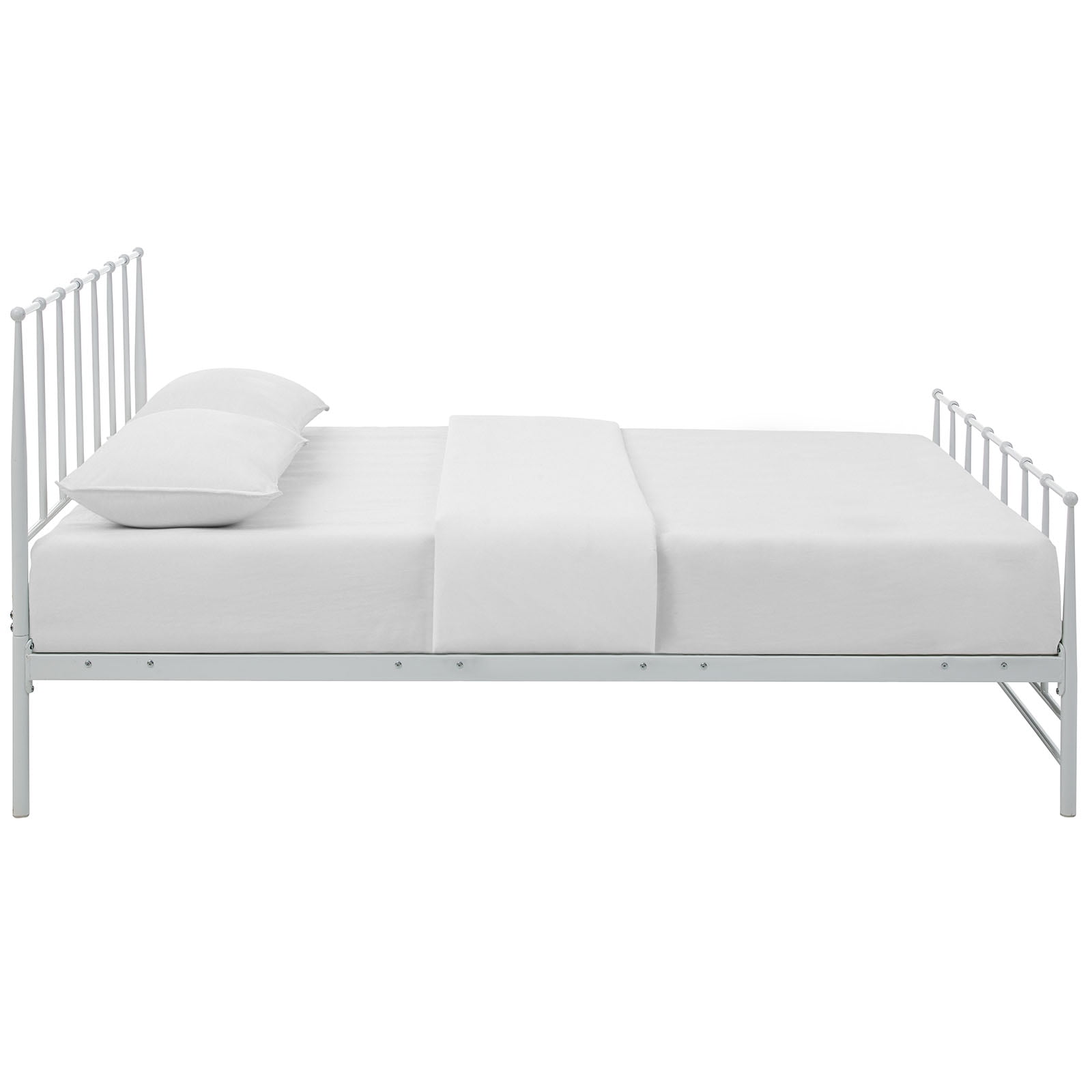 Modern Contemporary Urban Design Bedroom King Size Platform Bed Frame, White, Metal Steel