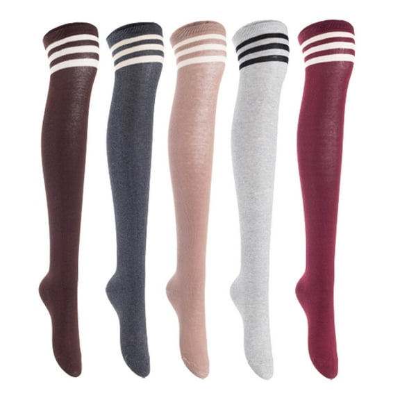 Lian LifeStyle Women's 5 Pairs Adorable Comfortable Soft Thigh High Over Knee High Cotton Socks, Size 6-9, JMYP1022 Coffee, DarkGrey, Khaki, LightGrey, Wine