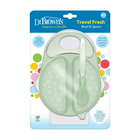 Dr. Brown's Travel Fresh Bowl and Snap-in Spoon, Divided Bowl for Toddler Feeding, Green, 1-Pack