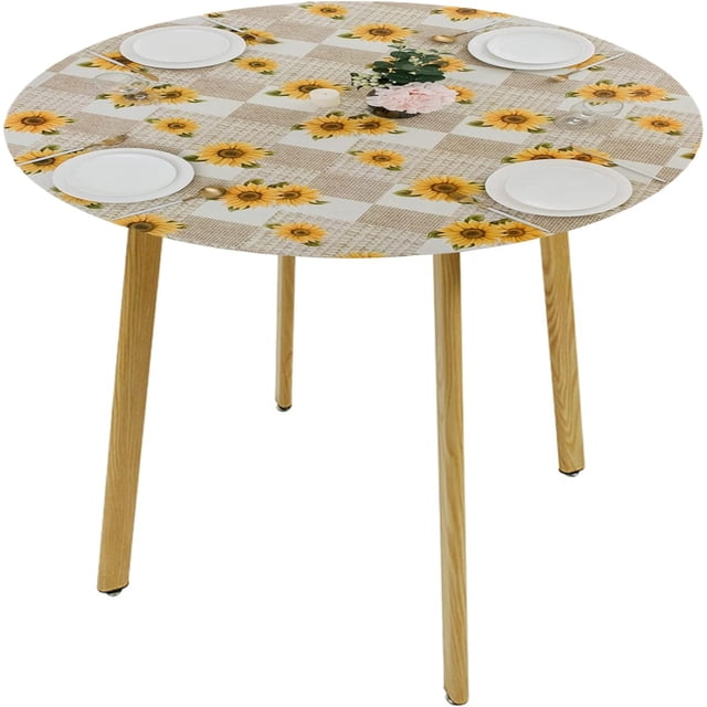 SURJDE Nappe Ronde Ajustée en Vinyle, Nappe en PVC Imperméable et Anti-Huile avec Endos en Flanelle, Résistante aux Taches, Essuyable, pour Table Intérieure et Extérieure, 37 Pouces-44 Pouces