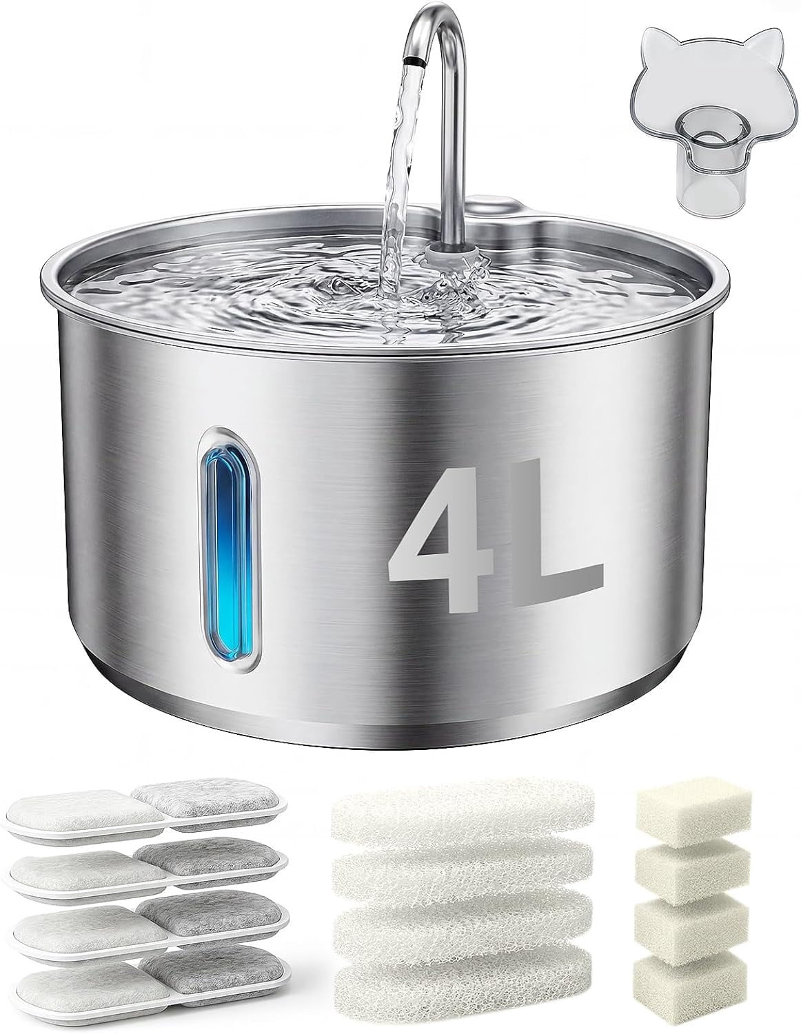 Automatic Pet Water Fountain, 4L Large Capacity USB Powered Cat Dog Water Dispenser with Filters