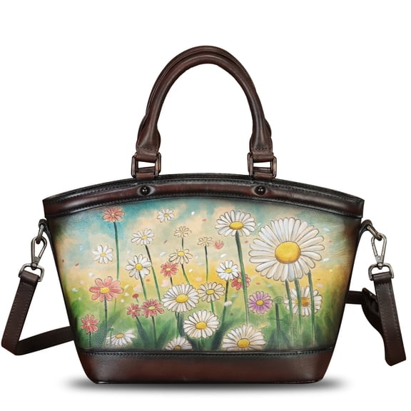 Hand Painted Genuine Leather Handbags Women Retro Crossbody Shoulder Bag Purses