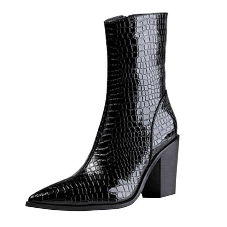 

Classic Retro Female Boots Autumn And Winter Pointed Toe Large Size Heels Snakeskin Boots With Heels For Women Fashion Boots