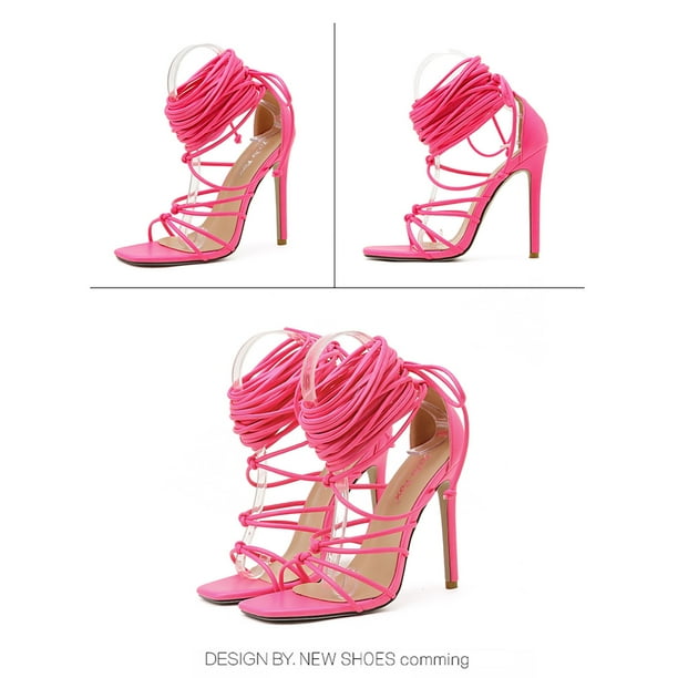Sandalias hasta la rodilla Punta abierta Sexy con cordones Sandalias con cordones cruzados Tacones altos para mujer Wmkox8yii hfjk54