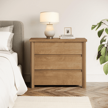 Tribesigns Wood Nightstand with 3 Drawers, Farmhouse Large Bedside Table with Storage for Bedroom and Small Spaces, Easy Assembly, Rustic Brown (1PCS)