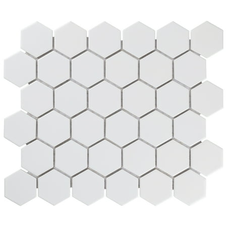 SomerTile Metro Hex 2 in. Matte White 11 -1/8 in. x 12-5/8 in. x 6 mm Porcelain Mosaic Tile (9.96 sq. ft. / case)