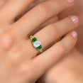 thumbnail image 4 of Gem Stone King 18K Yellow Gold Plated Silver White Moissanite and Green Created Emerald Filigree Style 3 Stone Ring for Women (2.20 Cttw, Oval 8X6MM and 6X4MM) (Size 7), 4 of 6