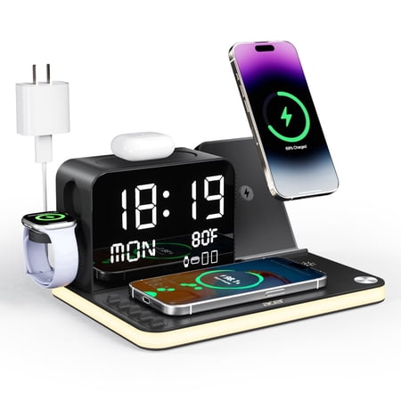 Acer 7 in 1 Wireless Charging Station: Compatible with Apple Multiple Devices - iPhone Apple Watch and AirPods, Charger Stand with Clock Night Light