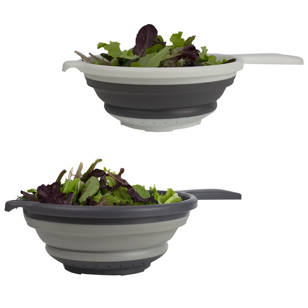 Collapsible Silicone Colander with Handle, Grey