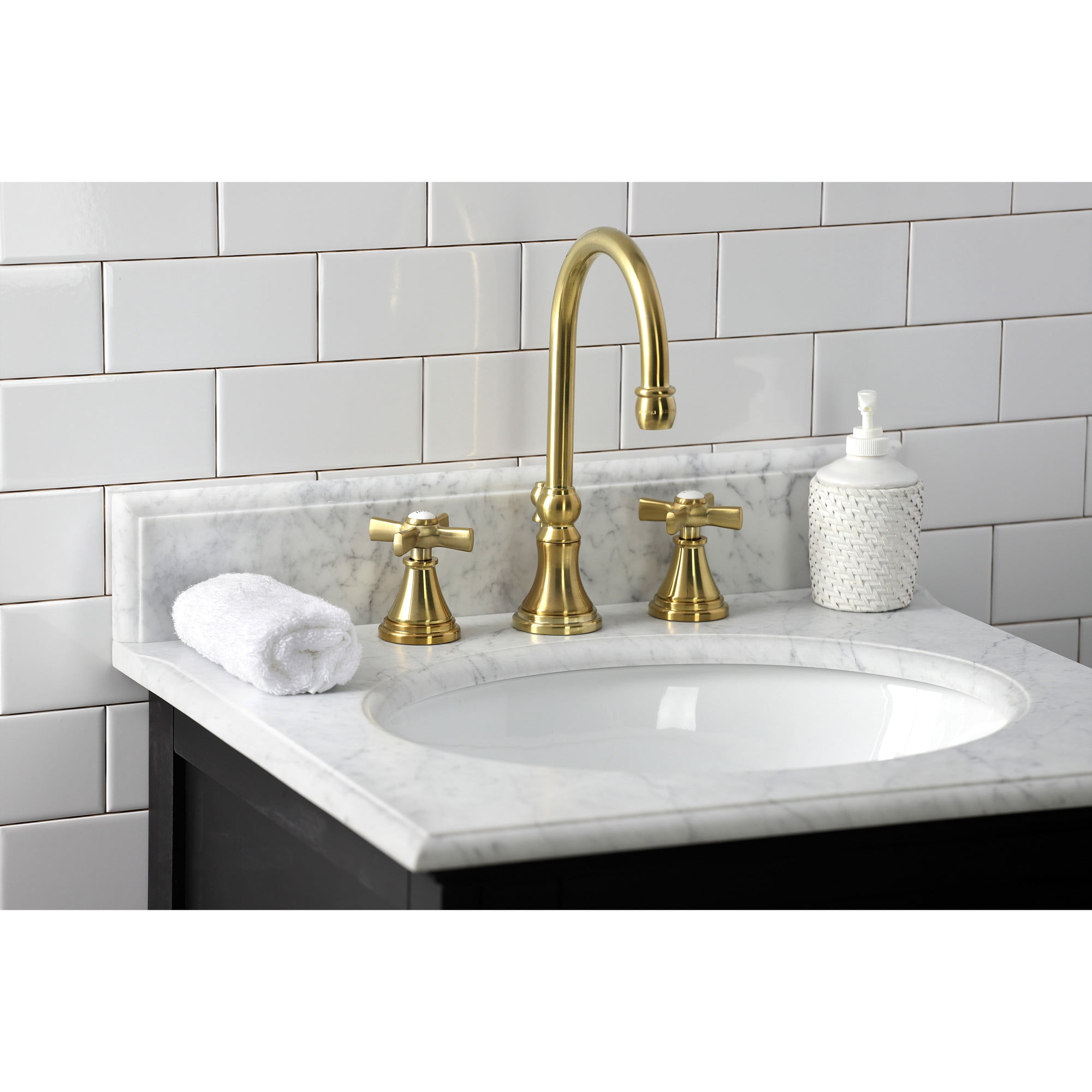 Kingston Brass KS2987ZX Millennium Widespread Bathroom Faucet with Brass Pop-Up, Brushed Brass