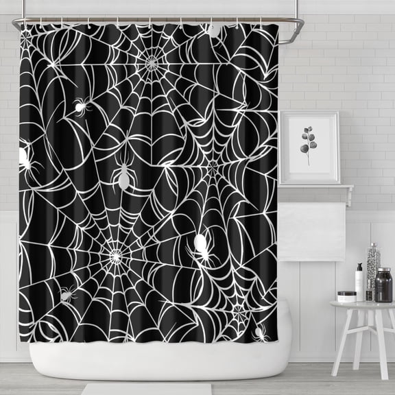 White Spider Webs and Spiders Shower Curtain 84"x72" ,Bathroom Decorative Shower Curtains Set with 12 Hooks,Modern Waterproof Washable Shower Curtain
