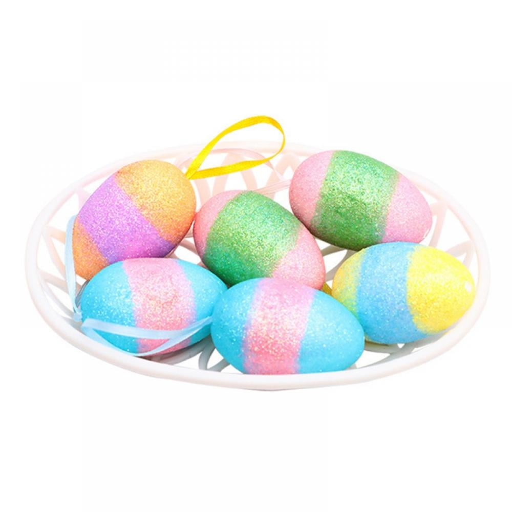 6Pcs Vintage Foam Hanging Easter Eggs Party Ornaments Tree Crafts