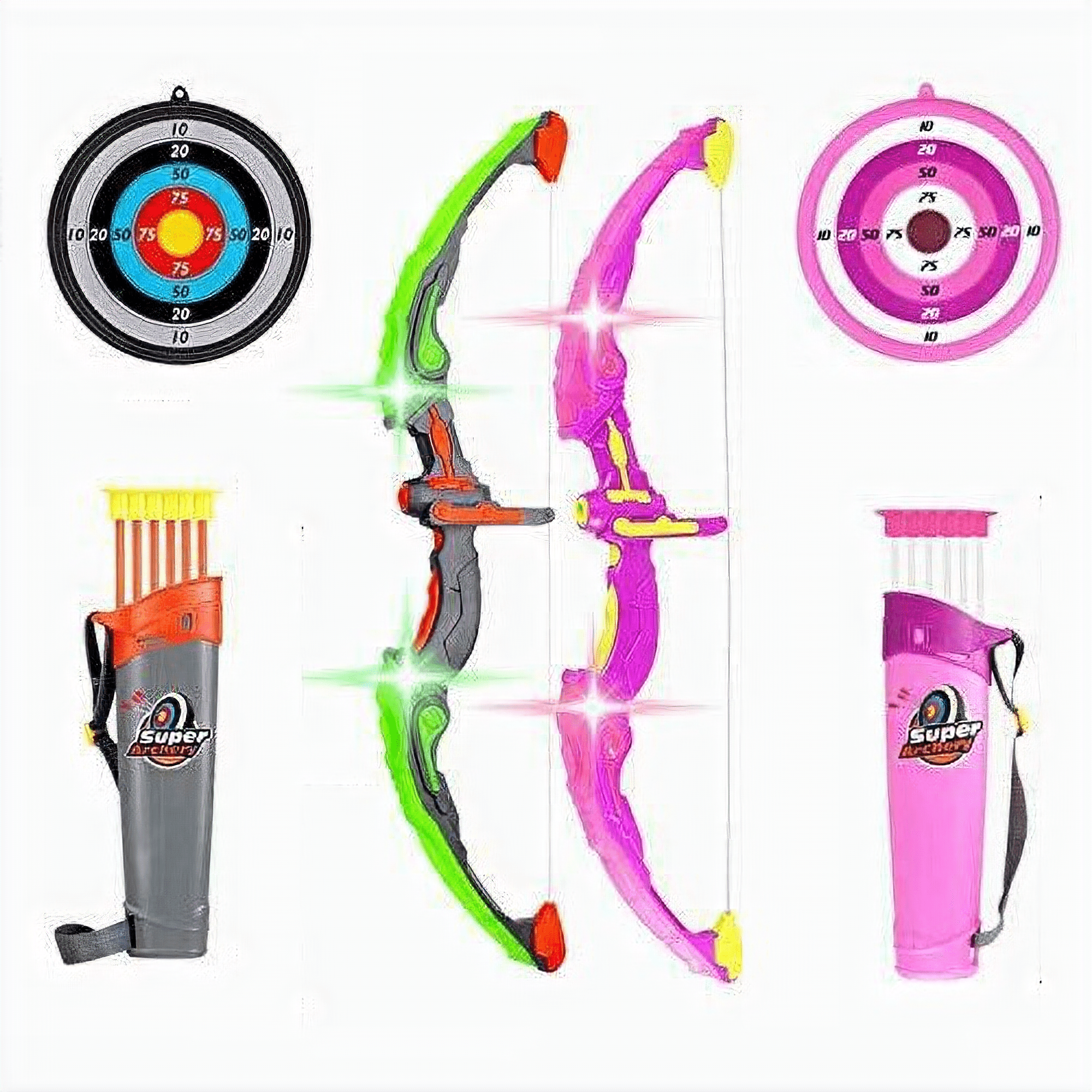 Kids Archery Recurve Bow Kit Light Up Arrows Quiver Target Safe Game Gift 