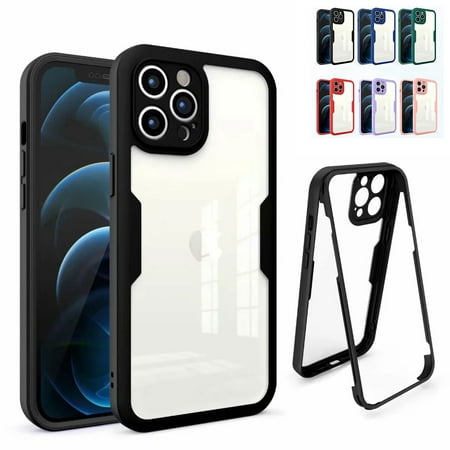 Allytech Fit for iPhone X Transparent Case with Built-in Screen Protector, iPhone XS Case 2018, Full Body Rugged Soft TPU Bumper + Acrylic Back + Clear Screen Protector Case, Black