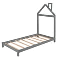 thumbnail image 5 of House Platform Bed, Twin Size Floor Bed with Headboard and 8 Wood Slats Support, Montessori Floor Bed Frame for Kids Boys Girls, No Box Spring Needed, Gray, 5 of 7