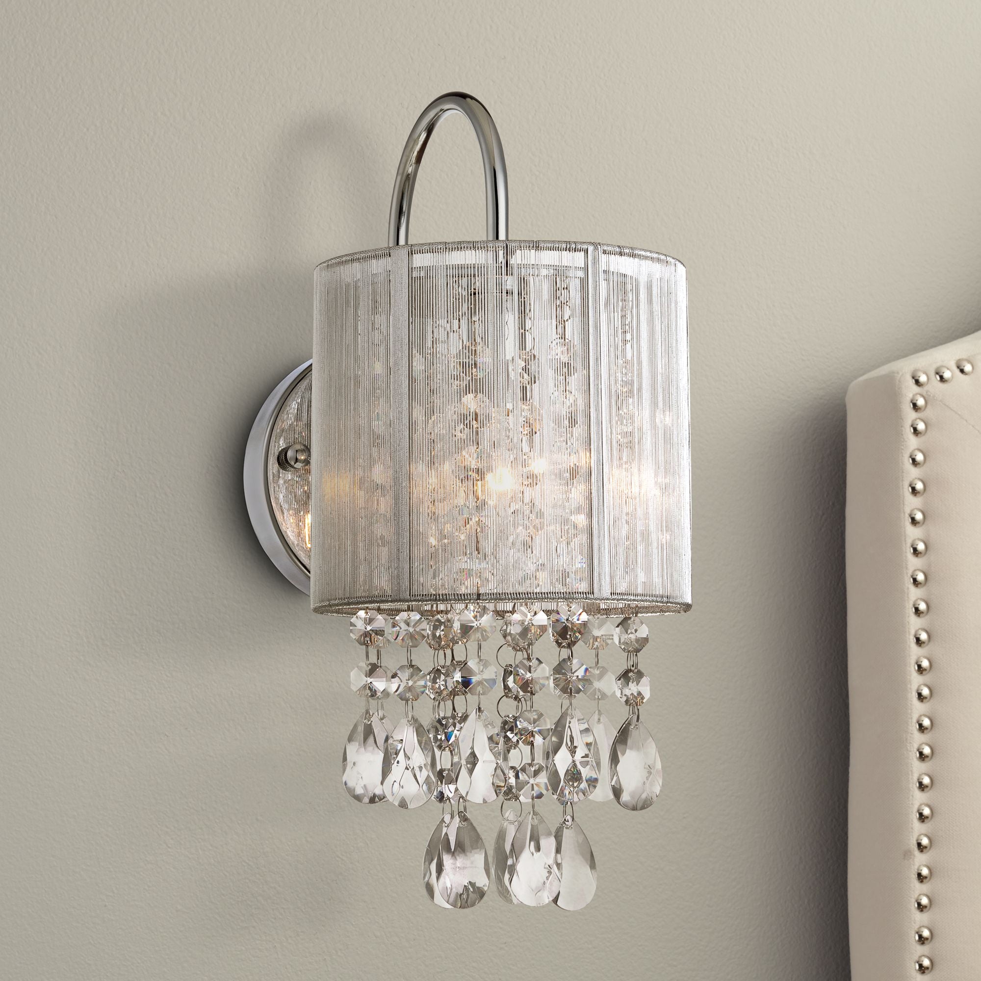 Possini Euro Design Modern Wall Light Chrome 12 Crystal Dangle