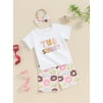 thumbnail image 3 of Bagilaanoe 3pcs Toddler Baby Girl Birthday Outfits Shorts Set Short Sleeve Letter Print T Shirt Tops + Shorts + Hairband 18M 24M 3T Kids Casual Summer Clothes, 3 of 8