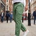 thumbnail image 4 of Mens Cotton Linen Golf Dress Pants with Cargo Pocket Classic Fit Flat Front Hidden Expandable Waist No Iron Wrinkle Free Business Casual formal Work to Weekend Big and Tall Size M-3XL Green, 4 of 7