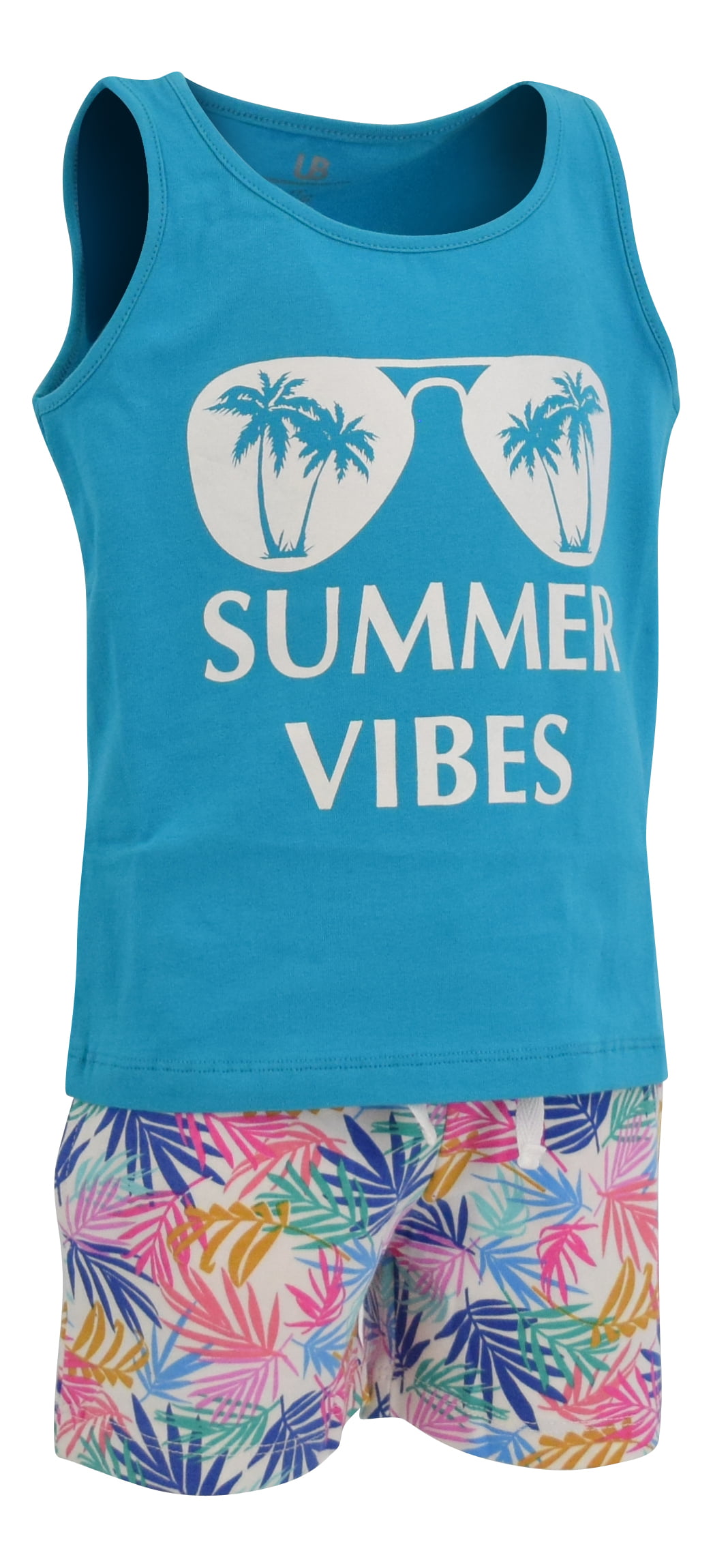 Unique Baby Boys 2 Piece Palm Leaf Print Tank Top and Pull On Shorts Outfit 