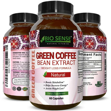 Bio Sense Green Coffee Bean Supplement for Weight Loss Natural Diet Pills Fat Burner Antioxidant with Pure 800 mg Green Coffee Beans Extract Metabolism Booster for Men and Women 60