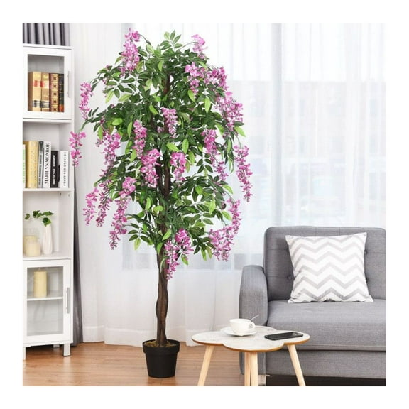 6ft Artificial Wisteria Tree - Indoor Outdoor Silk Flower Tree - 1260 Leaves - Decorative Tree for Home, Office, Lobby & Wedding - 2 Trunks