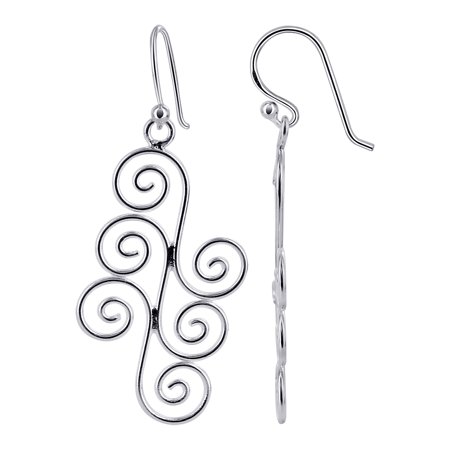 Multi Stone Dangle - Gem Avenue 925 Sterling Silver Multi Swirl Design Dangle Earrings with French Ear Wire