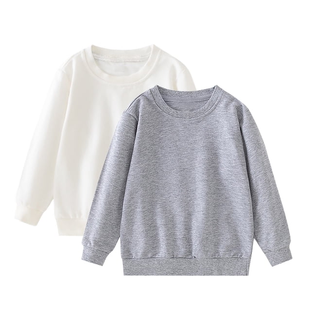 Lmnyox 2 Pack Chandails pour Enfants Basiques Décontractés à Manches Longues Col Rond Unis Hauts à Enfiler Garçons Filles Chemises de Mode