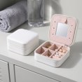thumbnail image 2 of Travel Jewelry Box with Mirror Small Portable PU Leather Organizer Gifts Beige, 2 of 5