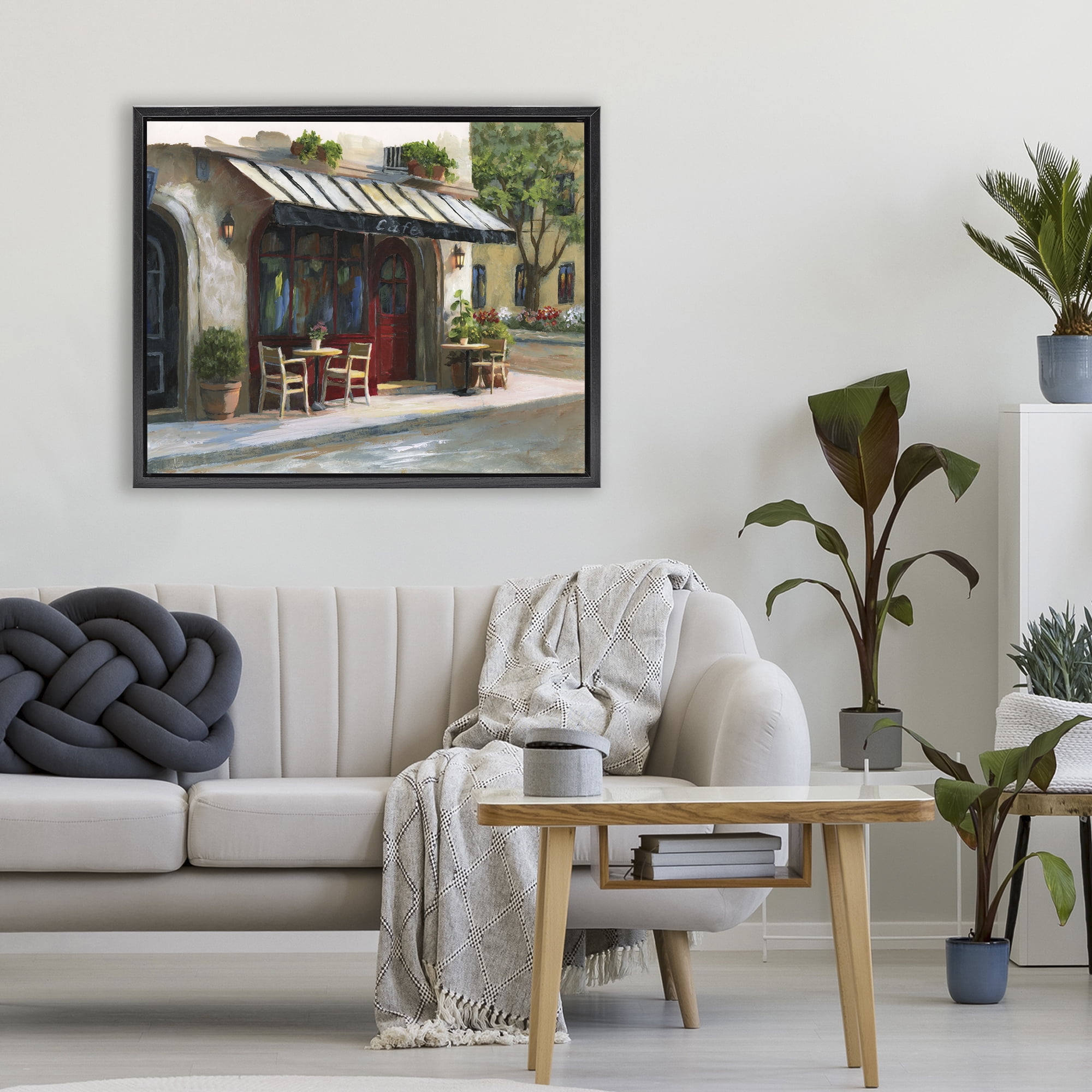 Stupell Industries Charming Sidewalk Cafe Tables Black Framed Floater Canvas Wall Art, design by Nan