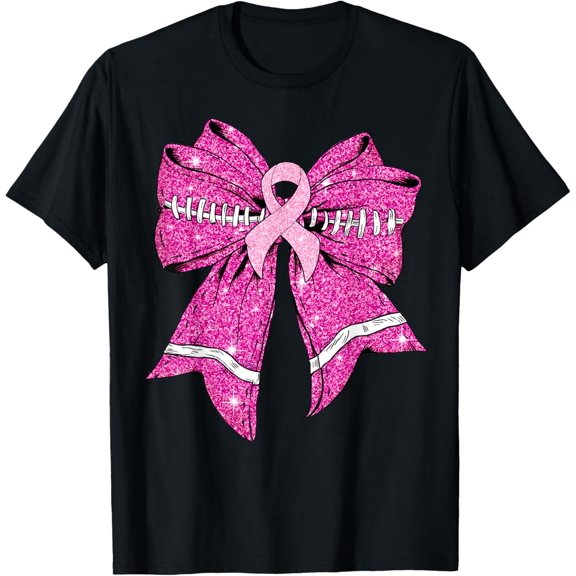 t-shirt Cheer For The Cure Coquette Bow Football Breast Cancer Women T-ShirtMen and women can wear, black T-shirts, gifts. Age: M,L,XL 2XL, 3XL, 4XL