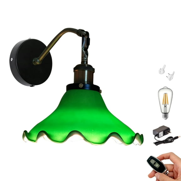 Kiven Battery Operated Wall Lamp,Vintage Rechargeable Wall Sconces with Glass Lampshade, E26 Socket Warm White Bulb Included(1 Light)