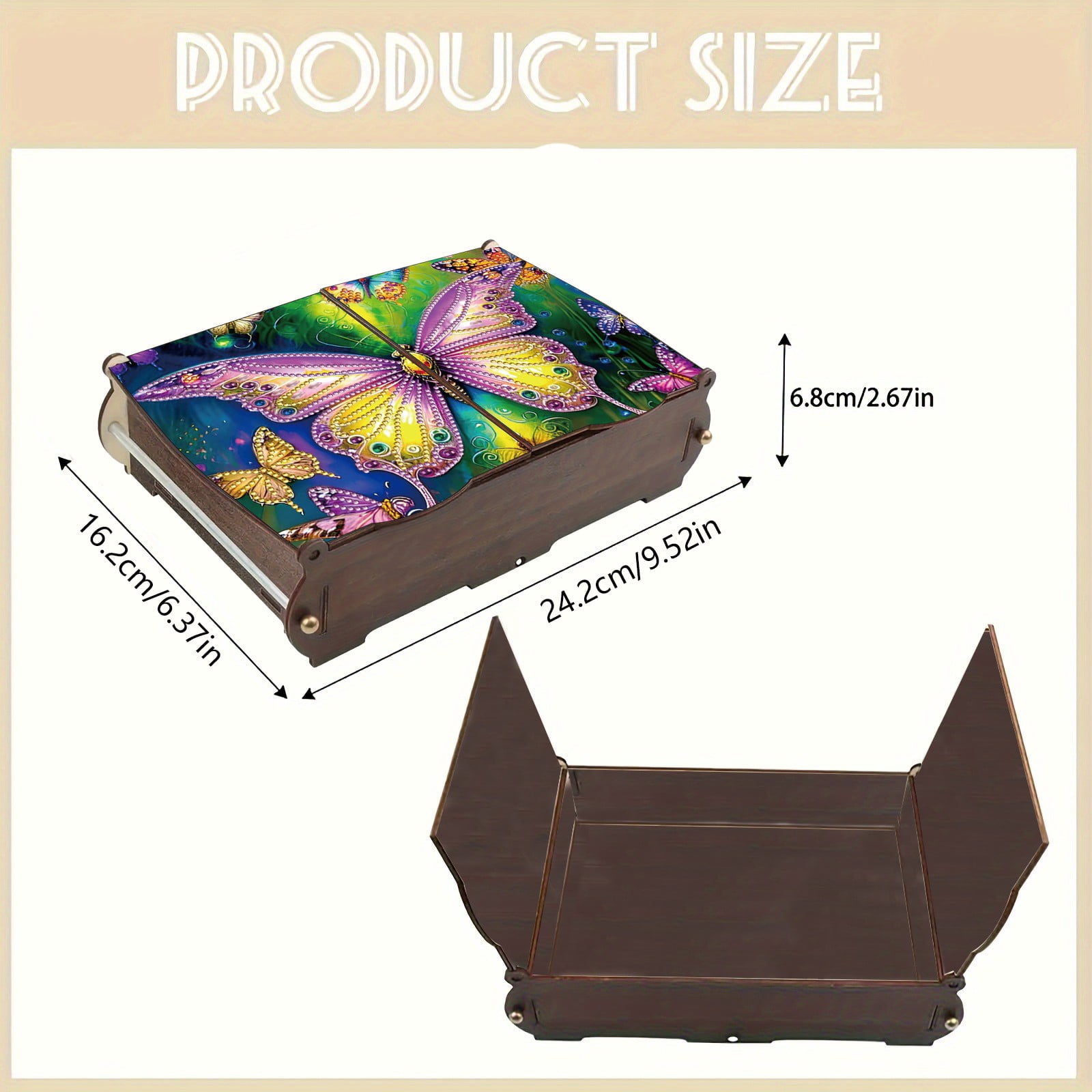FLOPESN DIY Diamond Art Painting Jewelry Box,Creative Design Wooden Lid Rectangular Storage Case for Home Decor-Butterfly-1