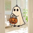 thumbnail image 2 of Ghost Acrylic Suncatcher Cute Ghost Holding Pumpkin Window Hanging Halloween Window Art Decor Personalized Gift, 2 of 3